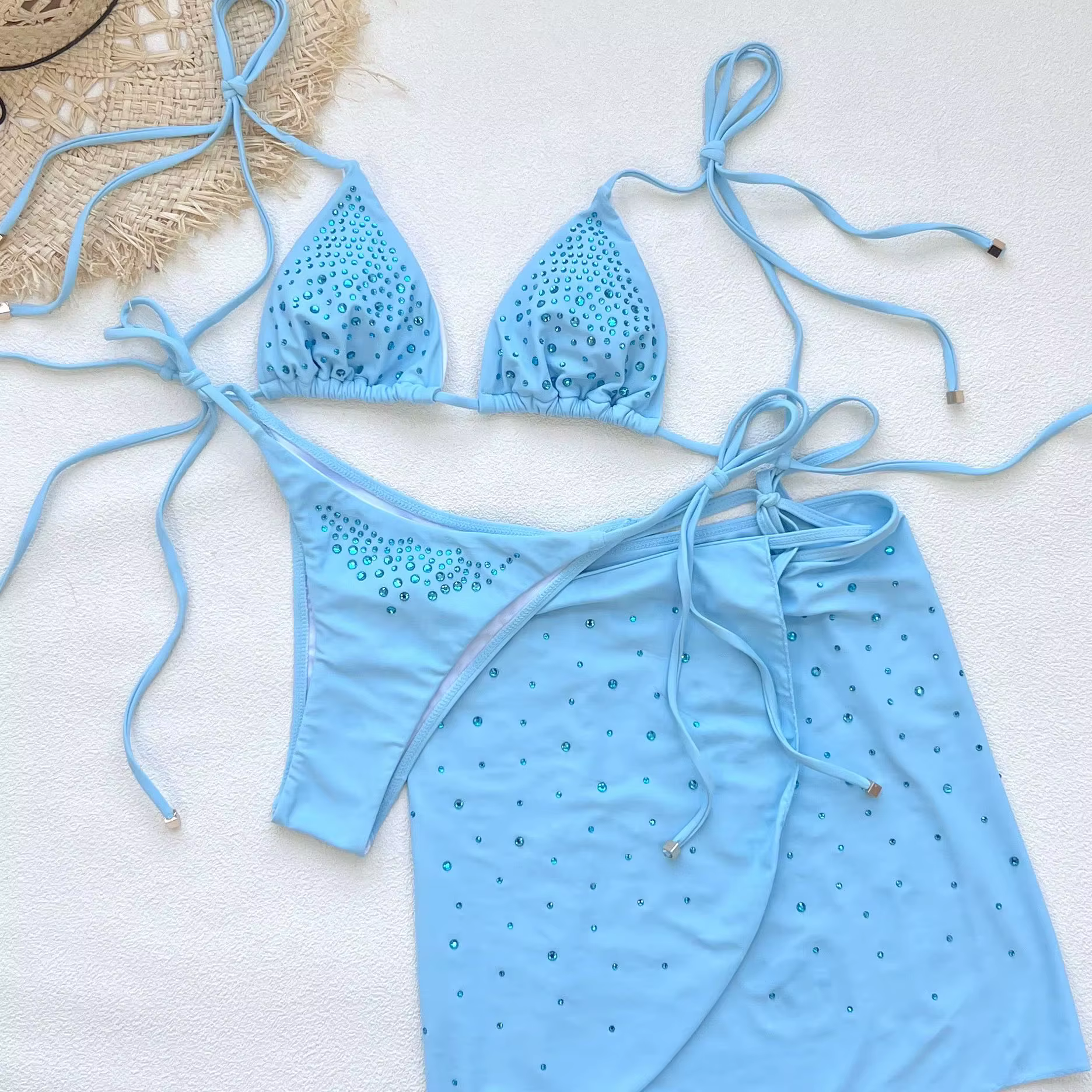 Bikini décoré de strass pour femmes, maillot de bain sexy à lacets, vêtements de plage à la mode pour femmes