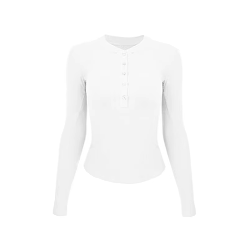 Chemise inférieure pour femmes en automne et en hiver T-shirt à manches longues col en v mince col bas chemise Henry col semi-ouvert haut vêtements