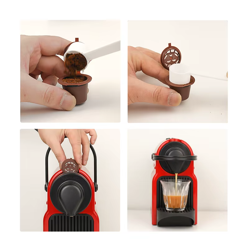 Capsules de café Nespresso rechargeables et réutilisables, dosettes Nespresso réutilisables avec une cuillère et une brosse, 3/6 pièces