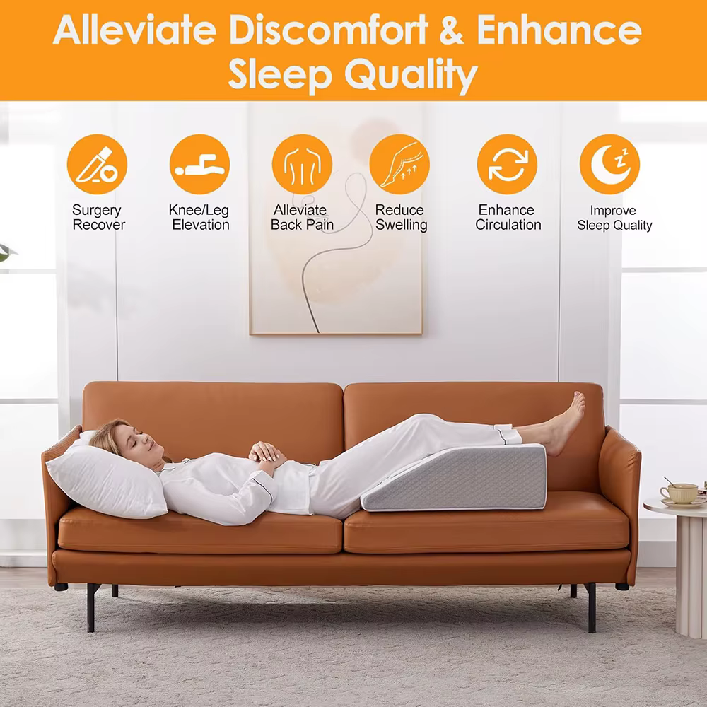 Oreiller de jambe, oreiller élévateur de jambe de 8 pouces pour jambes, repos, sommeil, oreiller compensé pour dormir sur le côté, oreiller compensé de jambe en mousse à mémoire de forme