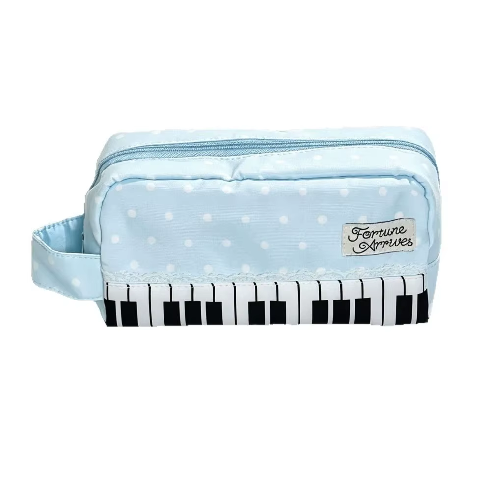 Étui à crayons Kawaii imprimé à pois avec poignée, sac à stylos de grande capacité, pochette de papeterie, fournitures scolaires