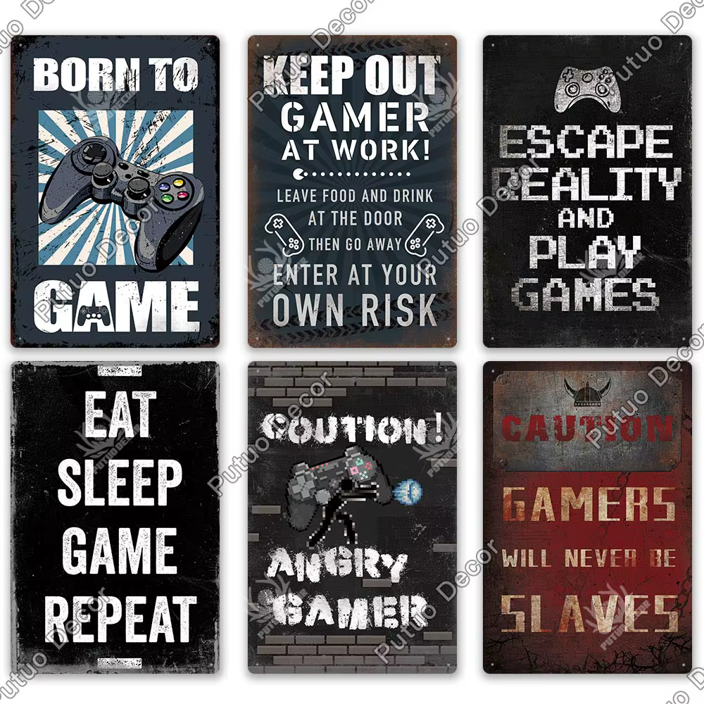 Putuo – panneaux métalliques amusants pour Gamer, Vintage, en étain, pour Gamer au travail, signes rétro pour maison, Club, salle de jeux, grotte d'homme, décoration murale