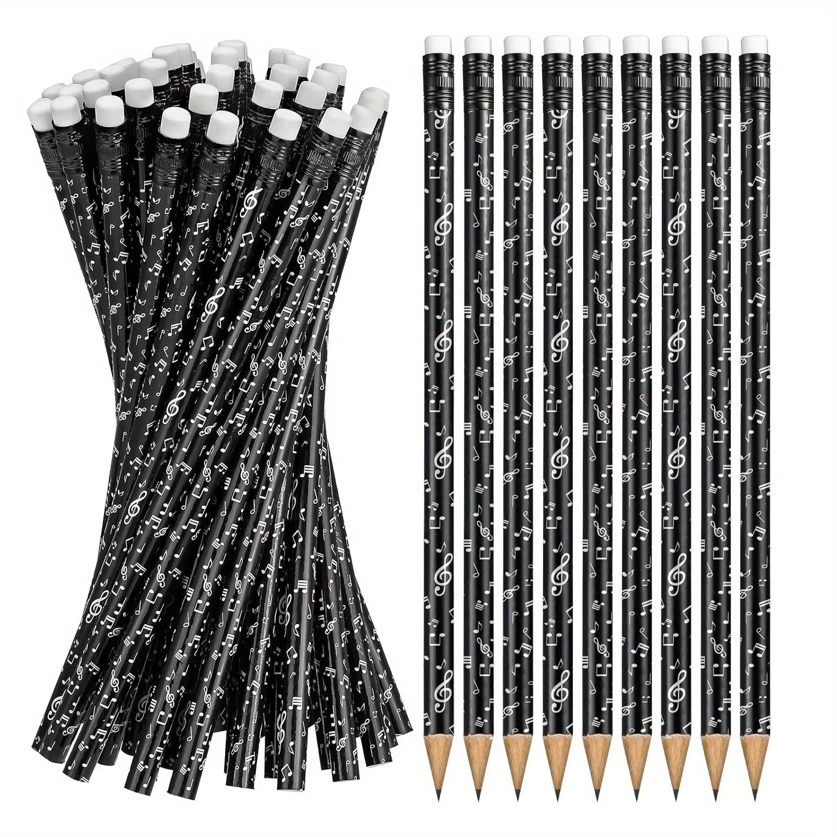 Crayon en bois HB Premium avec gomme, 30 pièces, conception de notes musicales pour dessin et écriture, cadeau idéal pour les amateurs de musique