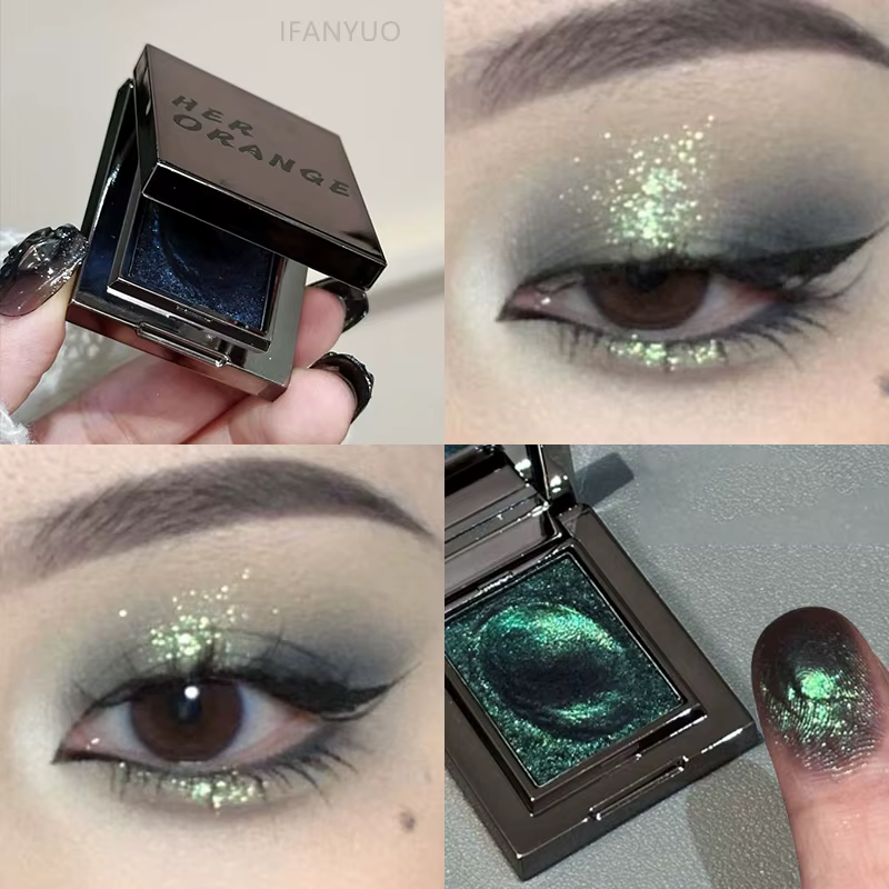 Palette de fards à paupières surligneurs monochromes diamant caméléon vert métallique éclaircissant ombre
