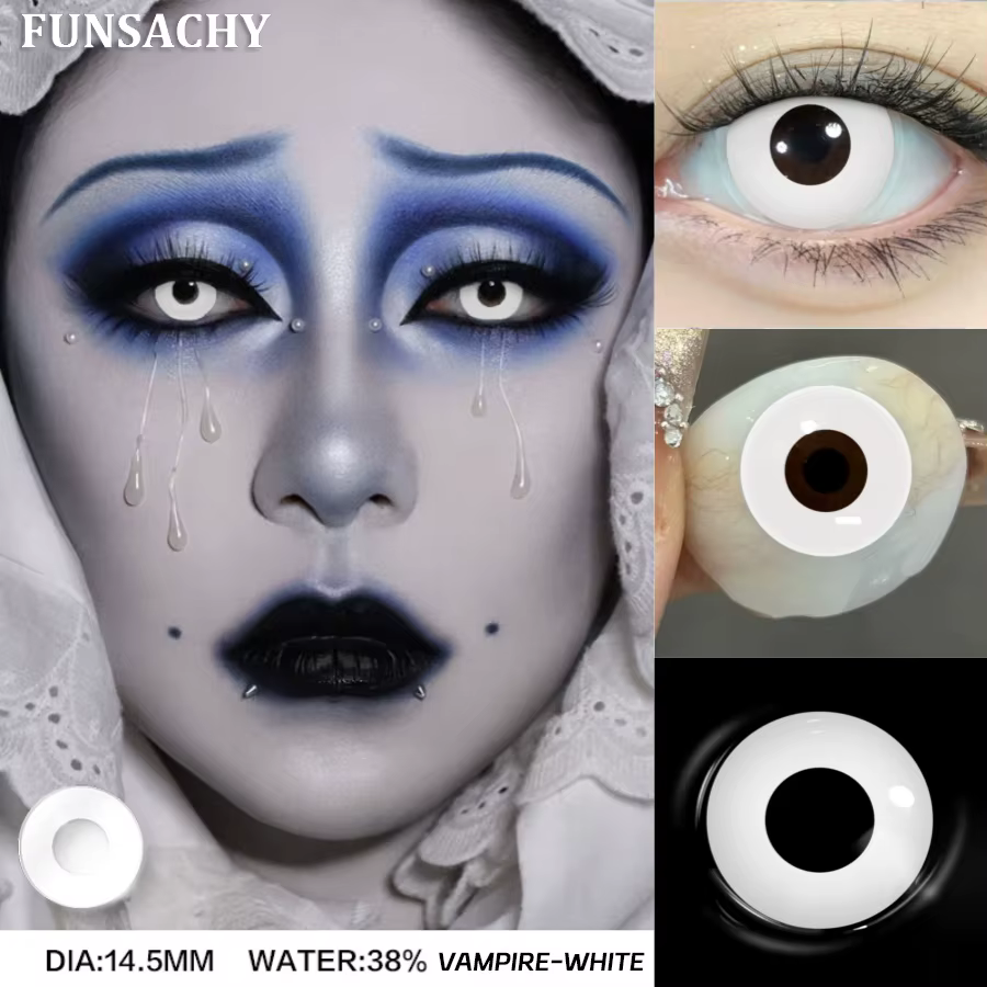 FUNSACHY Cosplay lentilles de Contact blanches pour les yeux lentille de jeu de rôle Anime Halloween