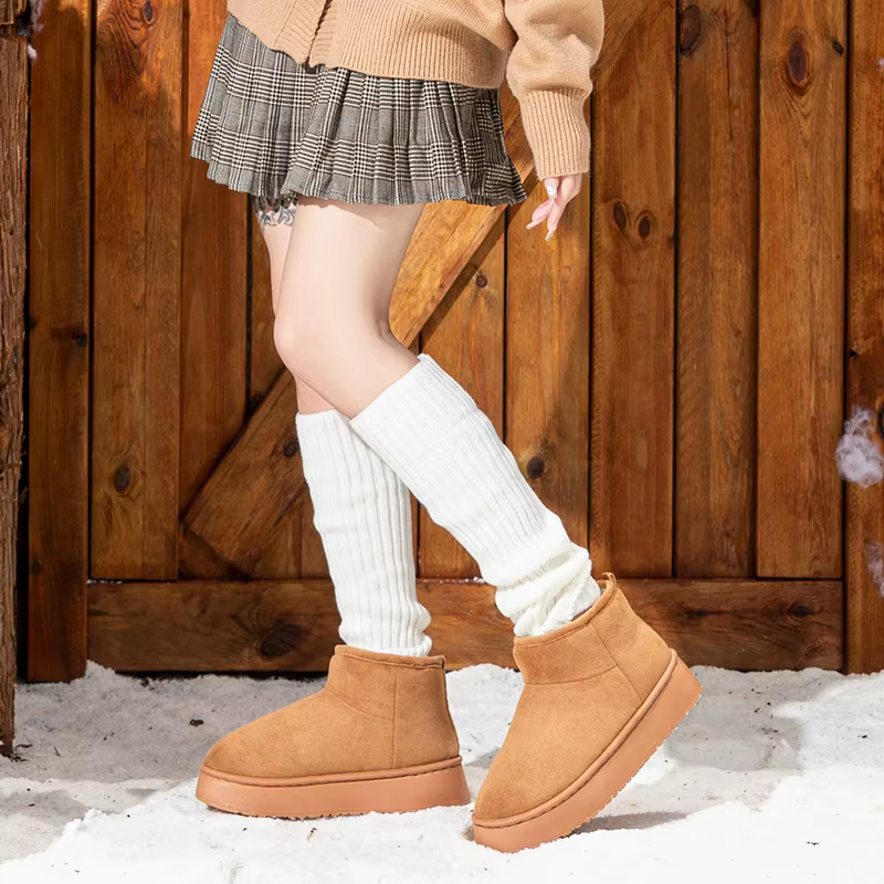 Faux daim fond épais bottes de neige femmes 2025 tendance chaud épaissir peluche coton chaussures femme sans lacet antidérapant hiver bottines