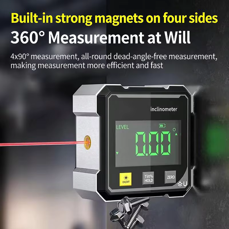 Niveau de mesure précis, boîtier d'angle inclinable laser double face à aspiration magnétique à quatre côtés, petit rapporteur d'angle électronique pour la mesure de pente