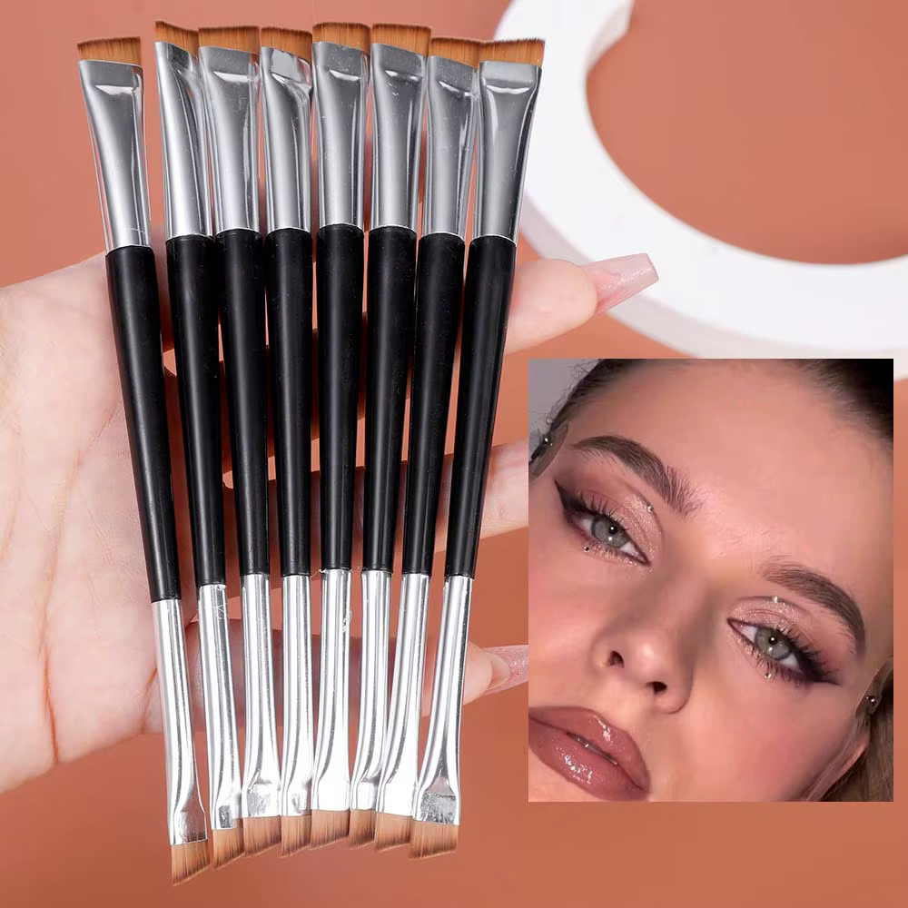 Brosse à sourcils professionnelle, Eyeliner, lame à tête plate coudée, pinceaux de maquillage pour Contour des sourcils, outils de maquillage à Double tête, 15 pièces
