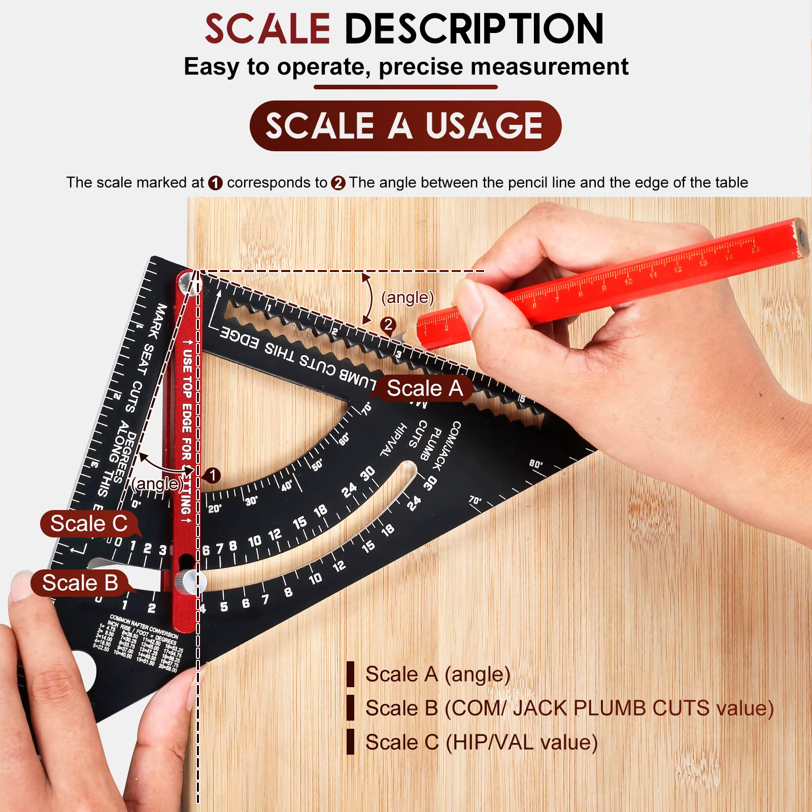Règle triangulaire de menuiserie 7'' en alliage d'aluminium, équerre de charpentier réglable avec crayon pour la mesure, outil de menuiserie
