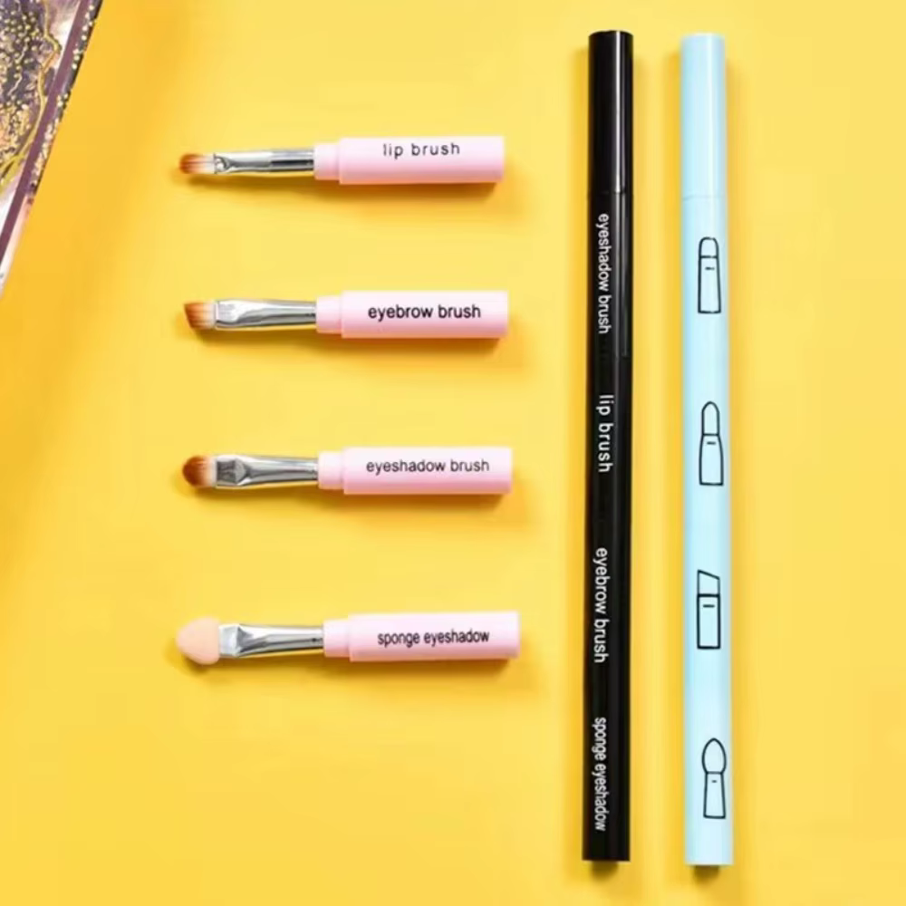 Taille de voyage 4 en 1 pinceau de maquillage Portable avec poignée en plastique fard à paupières pinceau à lèvres outil de maquillage multi-usage