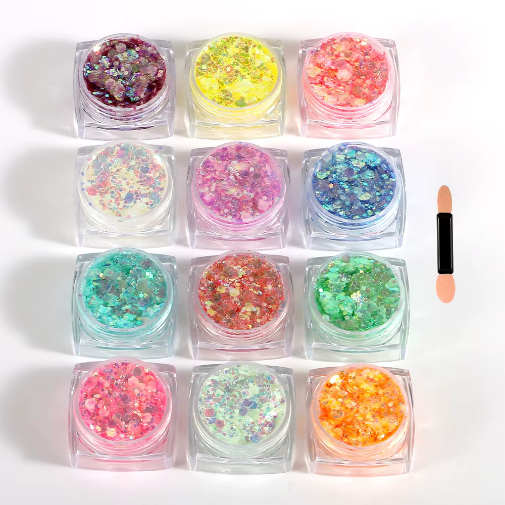 Bowitzki 12 couleurs brillent dans le noir paillettes Gel visage