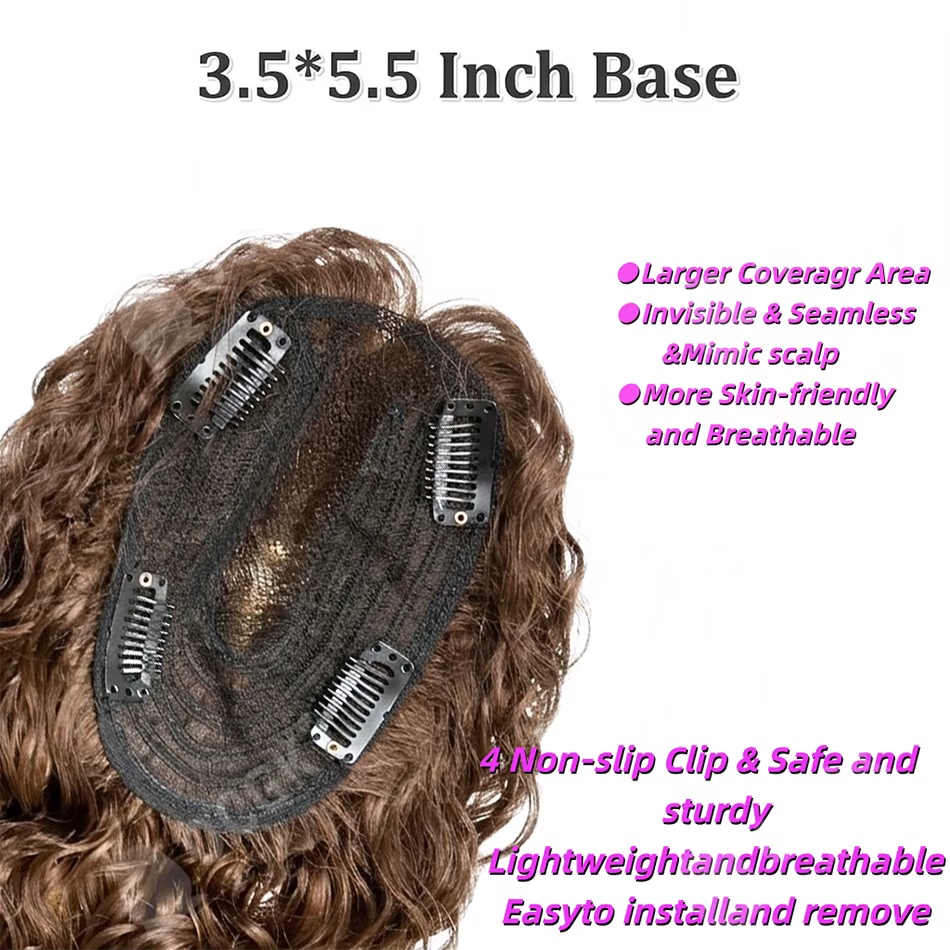 Topper capillaire pour femme 12 pouces, cheveux humains bouclés – Brun, ajoute du volume et de la pleine force aux cheveux clairsemés, pour usage quotidien