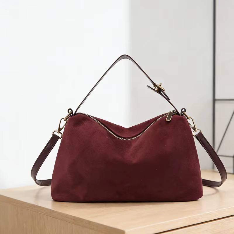Sac à bandoulière en Faux daim avec fermeture éclair, couleur unie, sacs décontractés simples et exquis, durables pour les déplacements quotidiens, sacs à main pour femmes, hiver 2025