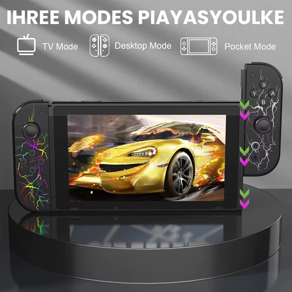 JoyCon – manette de jeu sans fil avec effet Lightning et étoiles RGB, pour Nintendo Switch/Lite/Oled, Joystick à double Vibration
