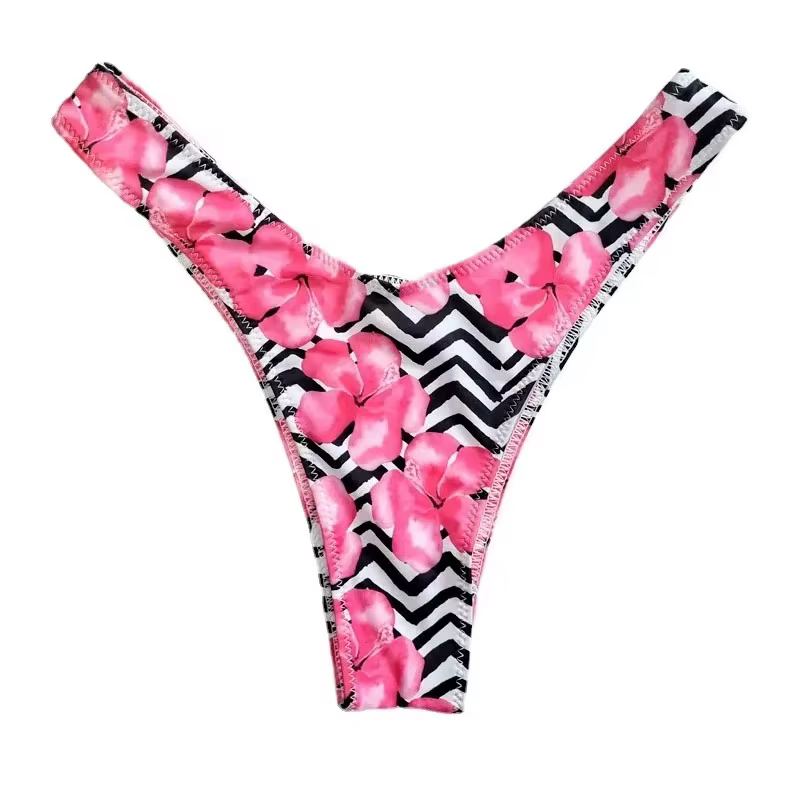 Nouveau maillot de bain brésilien taille haute pour femme, imprimé floral sexy, bas de bikini string en V