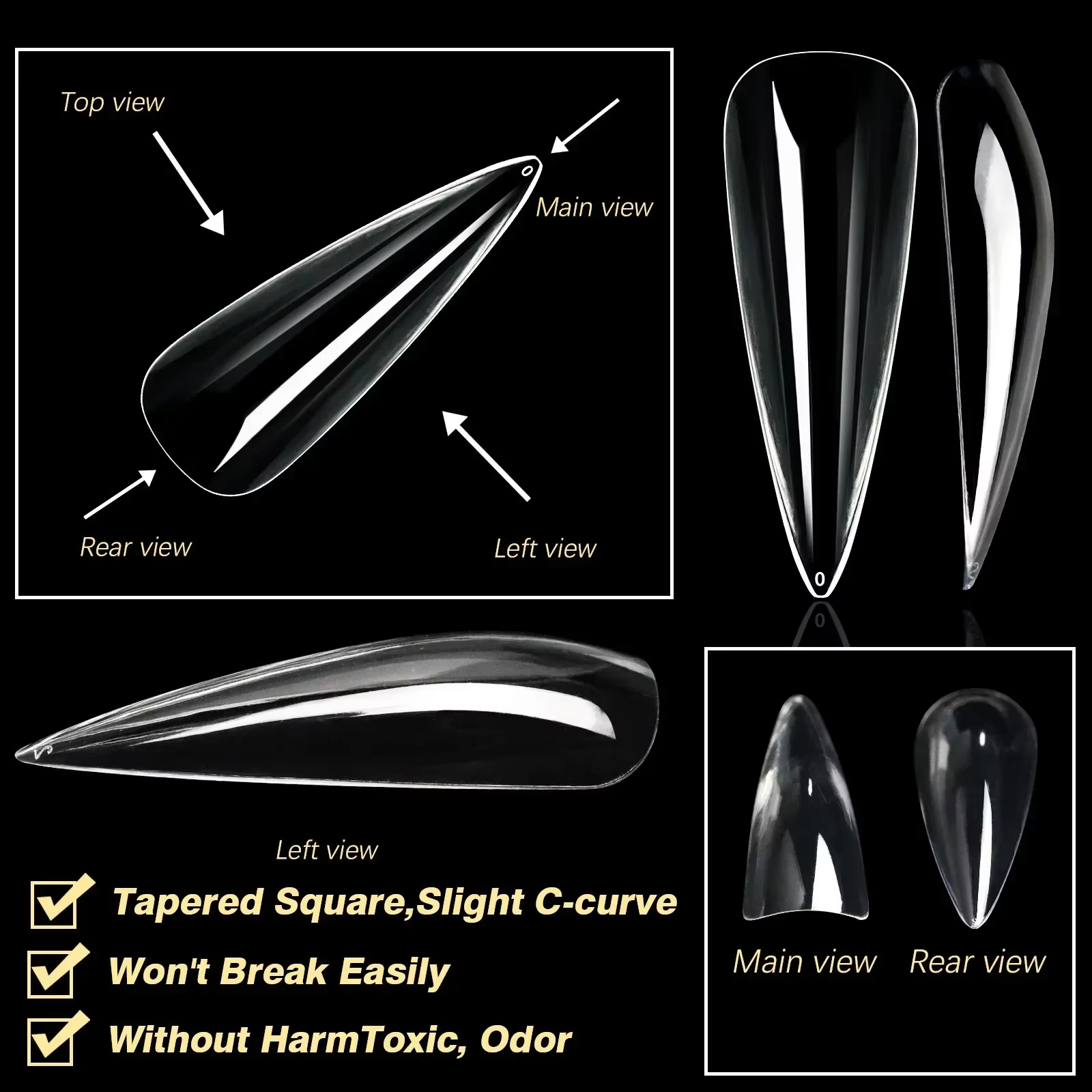 Boîte de faux-points en Gel souple, cercueil de Ballet sculpté naturel, amande, couverture complète, qualité supérieure, fournitures pour ongles