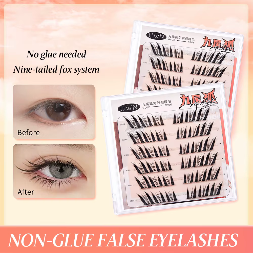 UWN faux cils sans colle Style renard volant Oblique frisant naturel paresseux léger