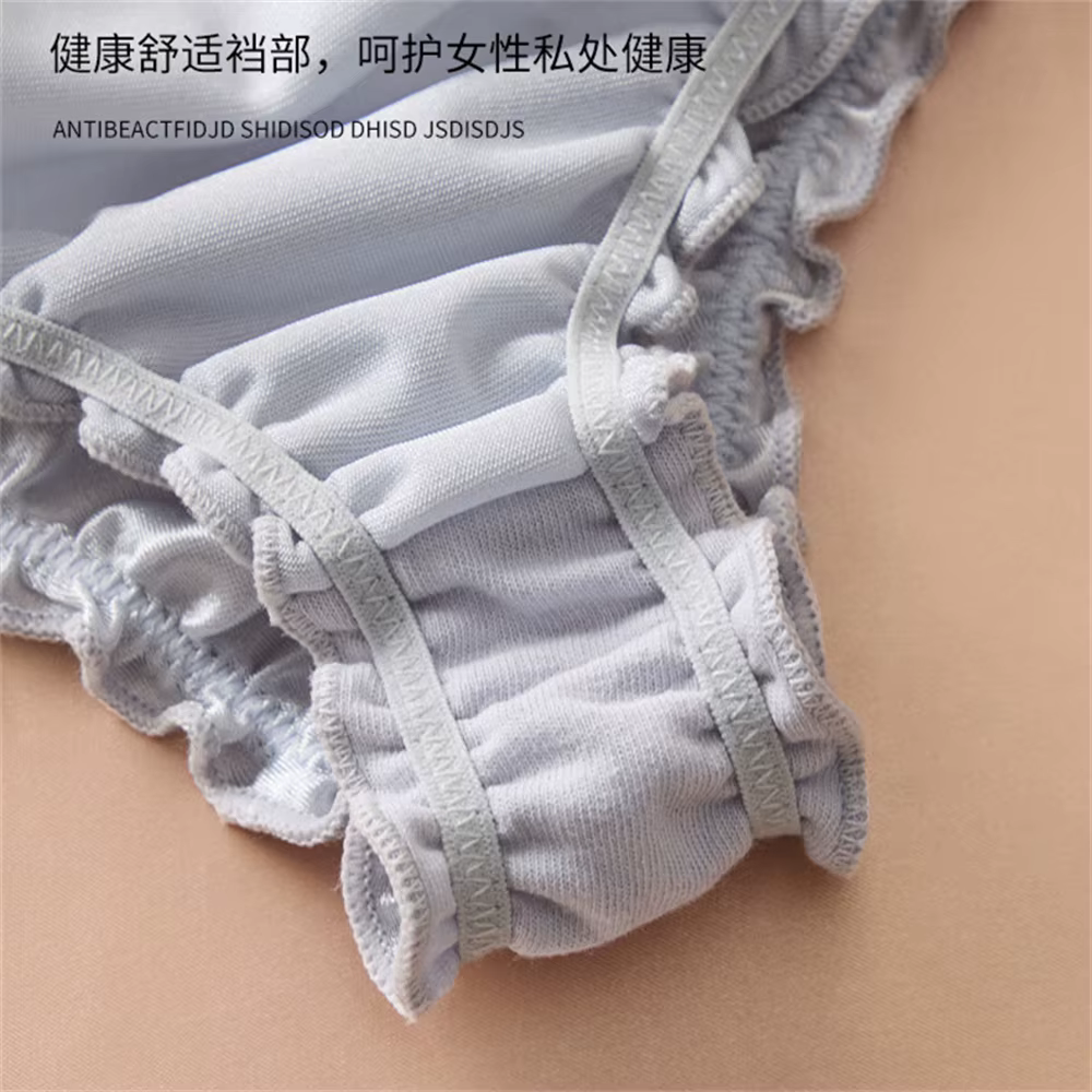 Sous-vêtements en Satin de soie brillant pour femmes, taille basse, confortables, à volants, slips en Satin, culottes féminines Sexy et sans couture