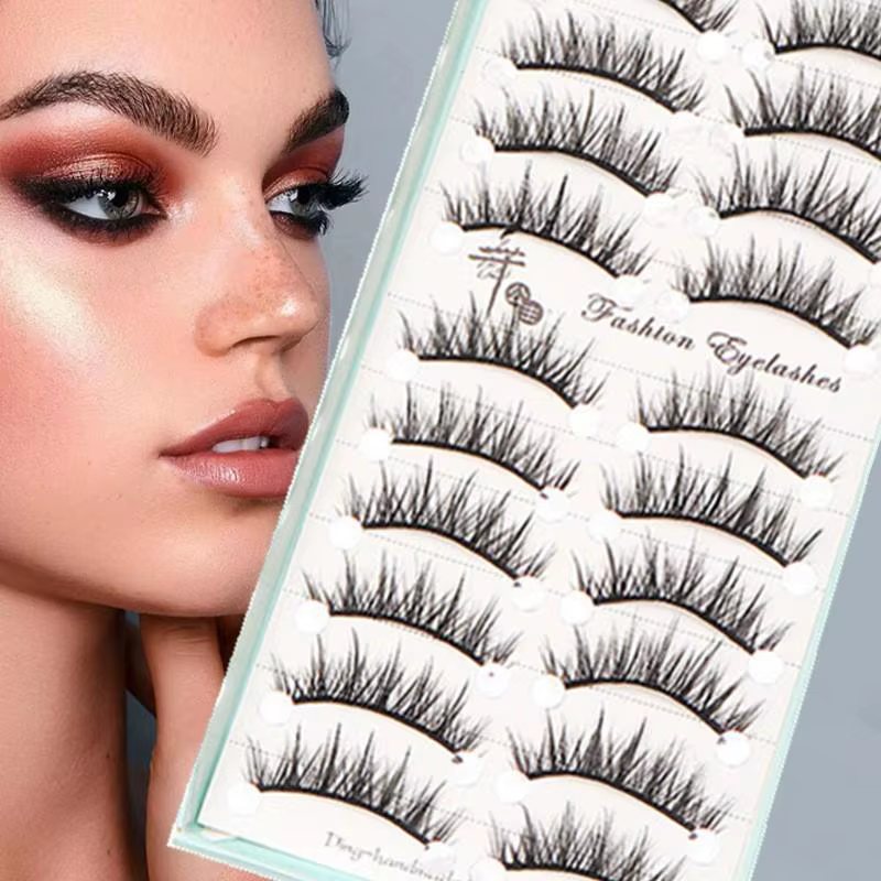 10 paires de faux cils naturels longs et effilés effet œil de chat