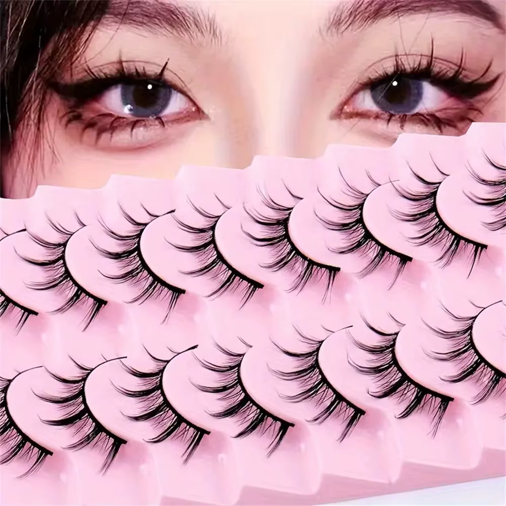 10 paires de faux cils effet yeux de chat - Extra longs et épais pour le maquillage et les extensions