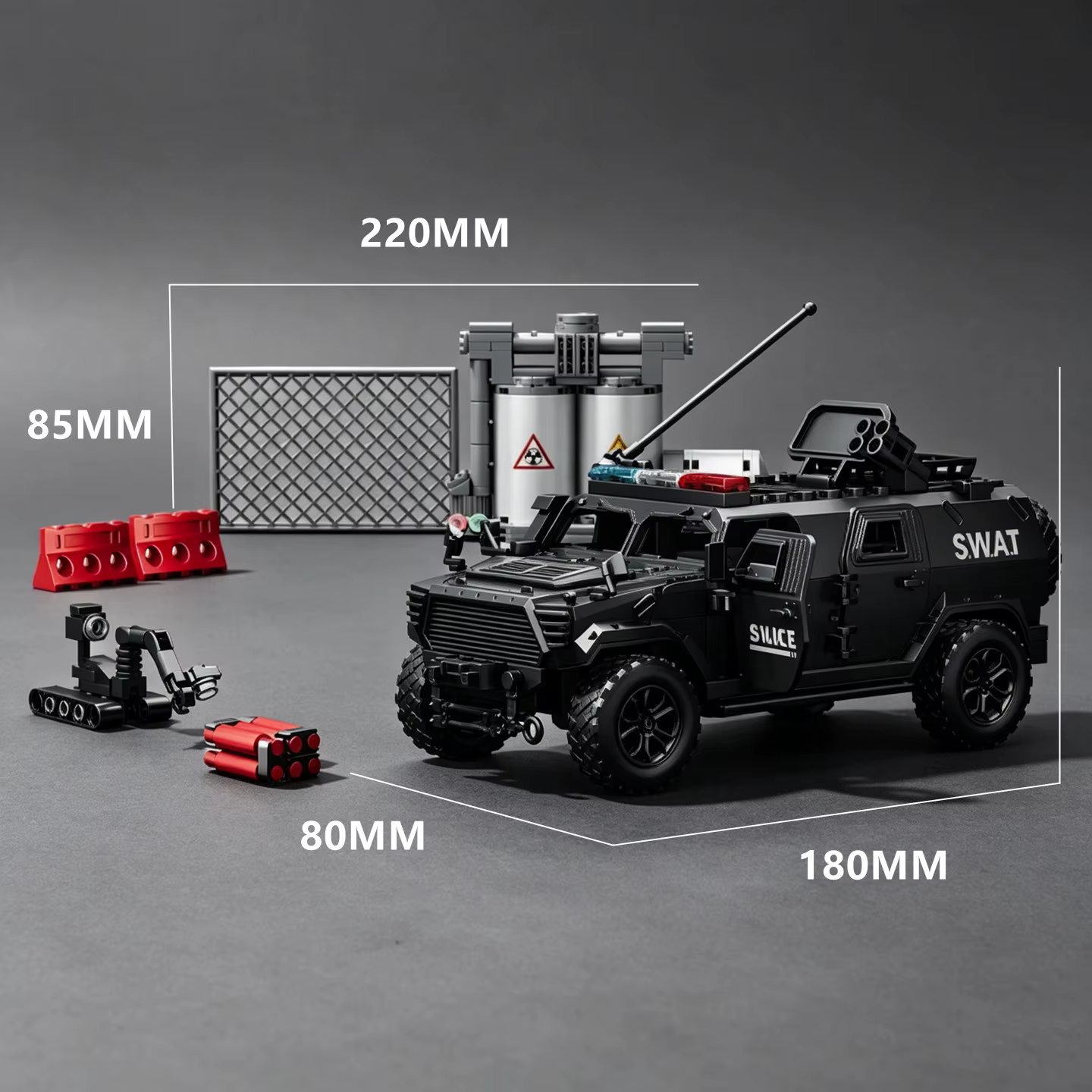 Série Police Urbaine : Blocs de construction de véhicules blindés Polaris SWAT Checkpoint – Jouet éducatif avec scène de base militaire