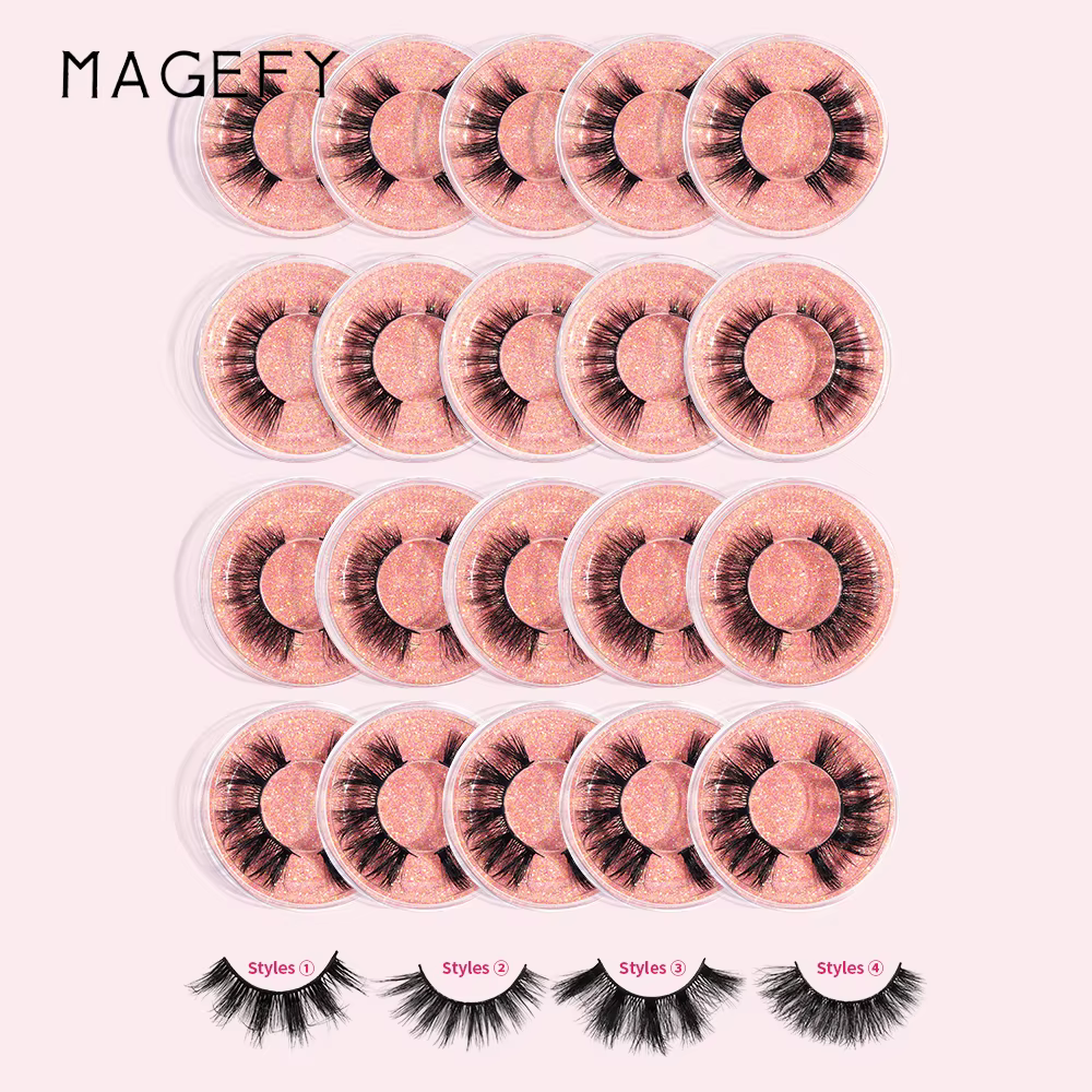 MAGEFY 20 paires de Faux cils Style mixte Curling naturel réutilisable Portable emballage individuel