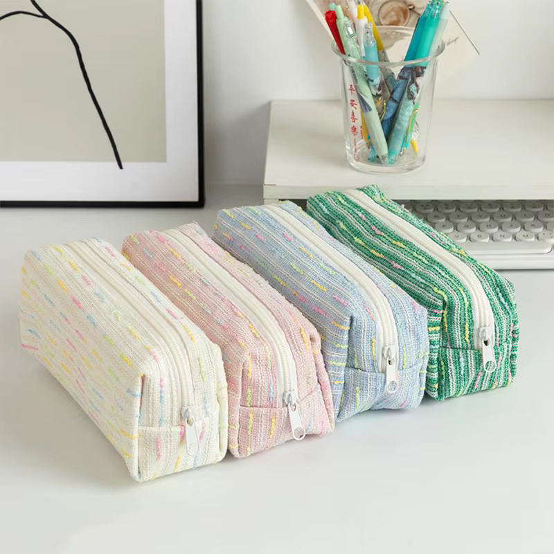 Pochette à crayons, jolie trousse à crayons avec des lignes colorées polyvalentes et un sac de rangement de grande capacité