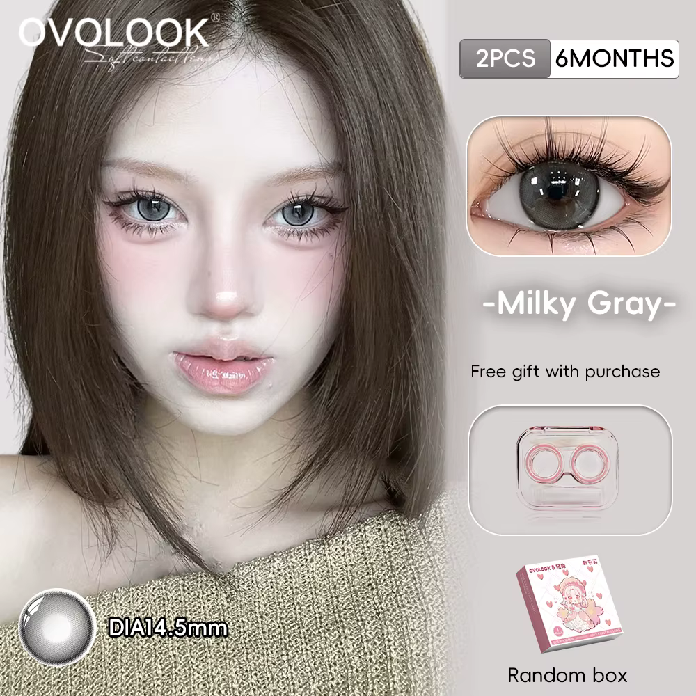 OVOLOOK Lot de 2 lentilles de contact souples colorées Vert Olive Brume de pin Myopie Style ethnique mixte naturel
