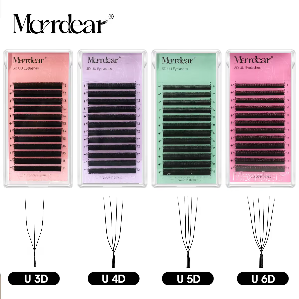Merrdear 3D/4D/5D/6D U cils 8-15mm longueur mixte U conception sans dispersion racines Extensions De Pestanas pour le maquillage De beauté
