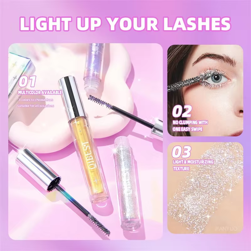 Mascara à paillettes diamant argent or violet galaxie