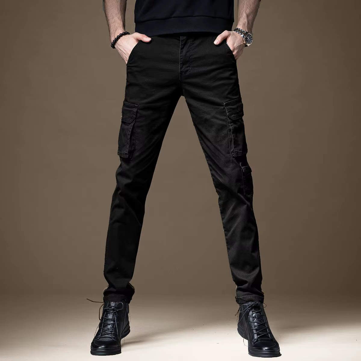 Pantalon cargo crayon pour homme, poche, mince, maigre, multipoches, luxe, nylon décontracté, rue, adt, fjMulti, Harajuku
