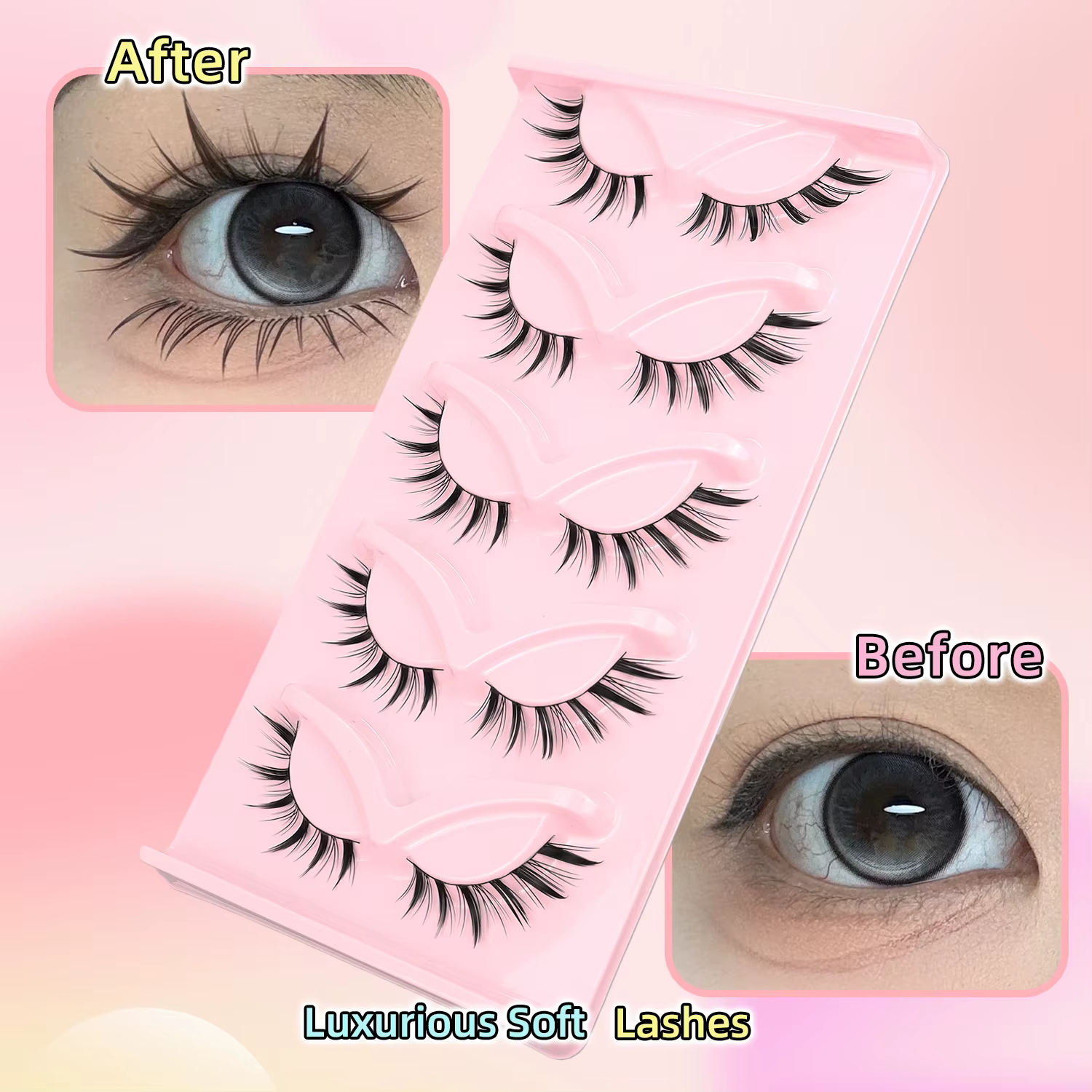 5 paires de faux cils inclinés en forme de renard