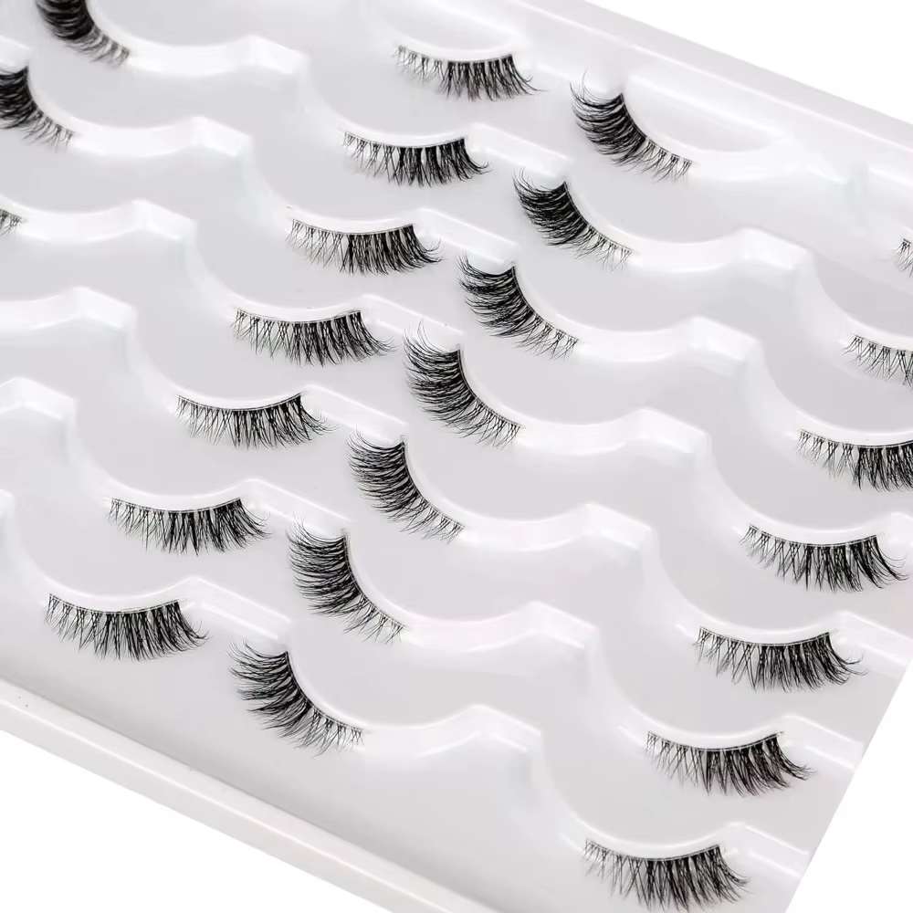 14 paires de faux cils transparents à bande transparente