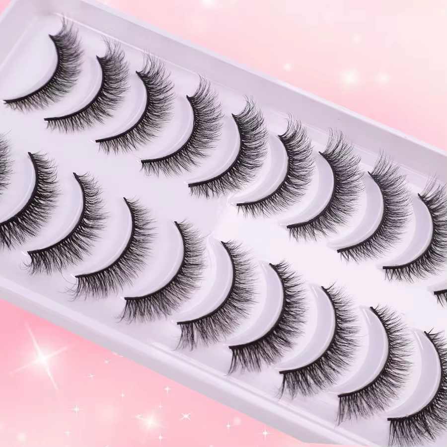 10 paires de faux cils épais et recourbés avec un effet de maquillage naturel en trois dimensions