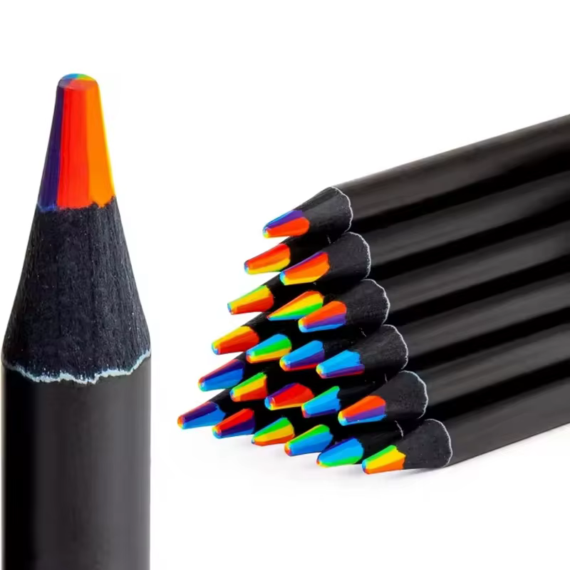 Crayons en bois colorés noirs, 7 en 1, crayons de dessin arc-en-ciel, pour croquis, gribouillage, coloration, peinture, papeterie pour l'école d'art, 10 pièces