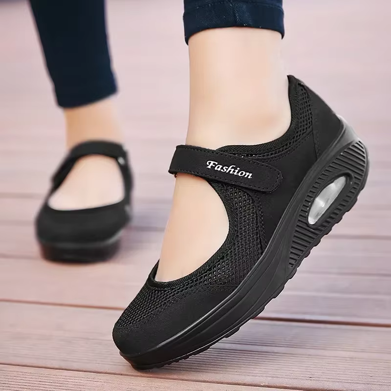 Chaussures à talons compensés en maille respirante pour femmes, chaussures décontractées, maille légère, sports de plein air, course à pied, baskets de créateur, mode 2024