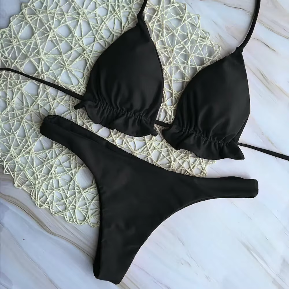 Été brésilien Bikini ensemble femmes Sexy haut bandeau string bas 2 pièces ensemble maillot de bain push-up à lacets maillot de bain maillots de bain