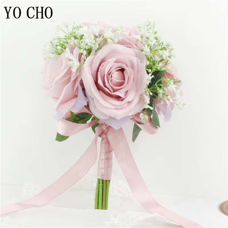 Bouquets de demoiselles d'honneur de mariée avec nœud papillon, Roses ivoire, Bouquet de fleurs en soie pour la saint-valentin, mariage, photographie de mariée