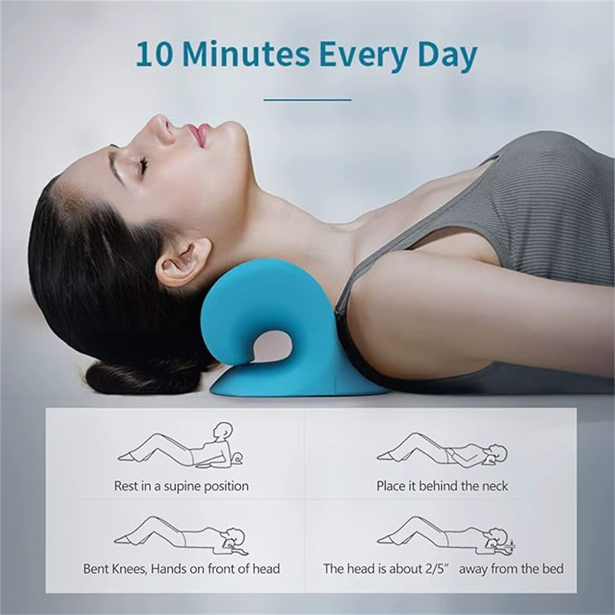 Oreiller relaxant pour le cou et les épaules en forme de C, dispositif de traction cervicale pour le soulagement de la douleur TMJ et l'alignement de la colonne cervicale, chiroprat