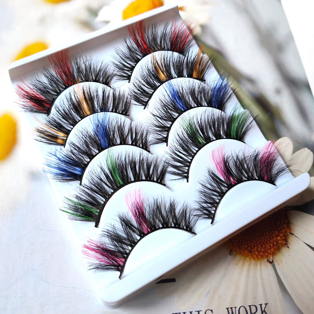 Faux cils colorés en faux vison, dramatiques, moelleux, doux, faits à la main, maquillage, beauté, vente en gros, document