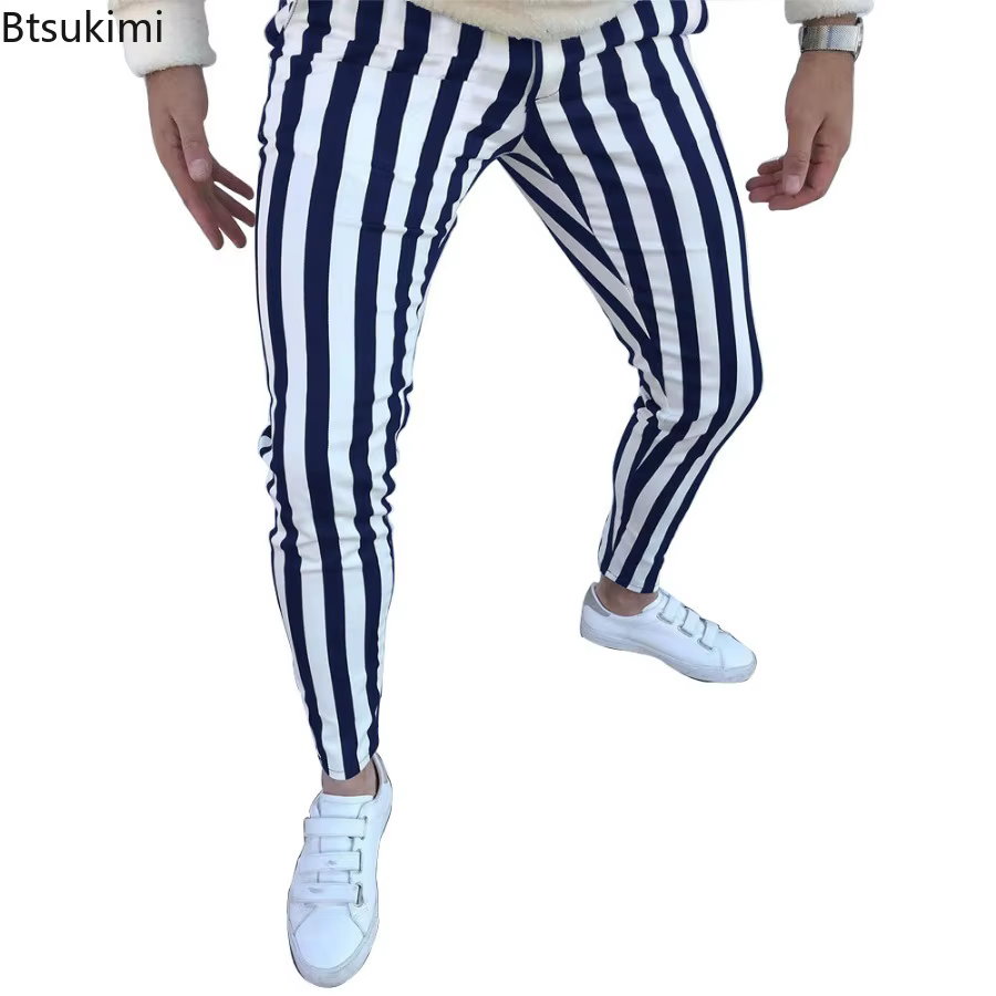 Nouveau pantalon crayon homme 2026 – Mode classique décontractée à rayures imprimées – Pantalon slim homme streetwear, affaires, sport – Vêtements masculins