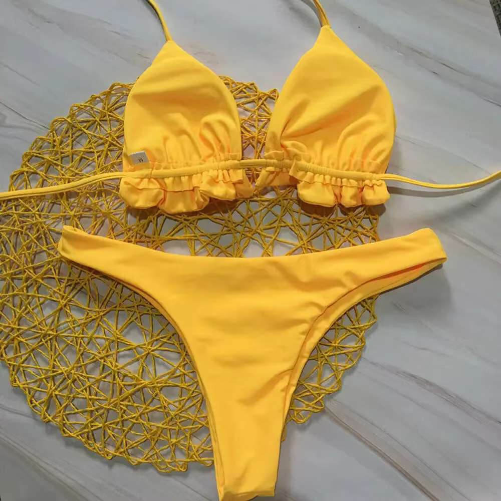 Été brésilien Bikini ensemble femmes Sexy haut bandeau string bas 2 pièces ensemble maillot de bain push-up à lacets maillot de bain maillots de bain