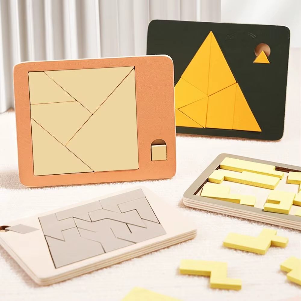 Puzzle triangulaire de forme irrégulière, entraînement logique coloré, blocs en bois, jeu de casse-tête tridimensionnel Montessori