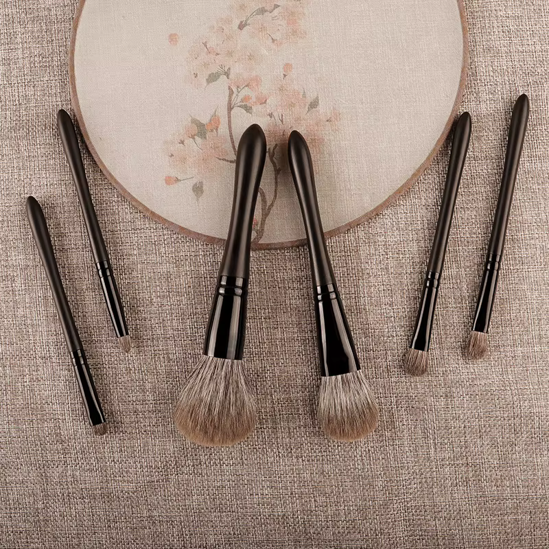 6 pièces/ensemble pinceaux de maquillage en cheveux de renard ensemble poudre fard à joues pli