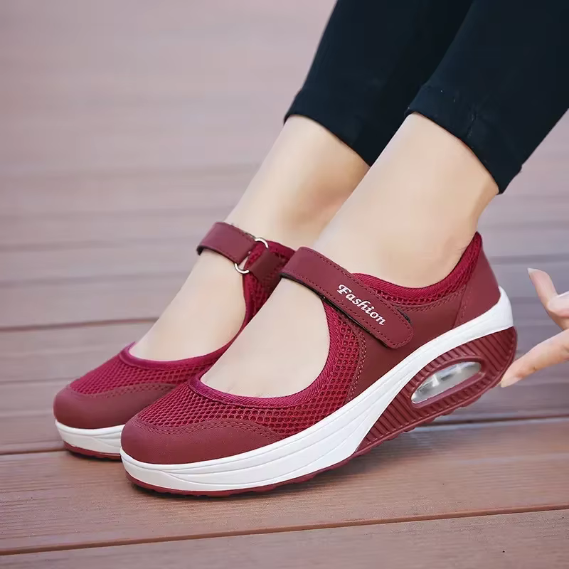 Chaussures à talons compensés en maille respirante pour femmes, chaussures décontractées, maille légère, sports de plein air, course à pied, baskets de créateur, mode 2024