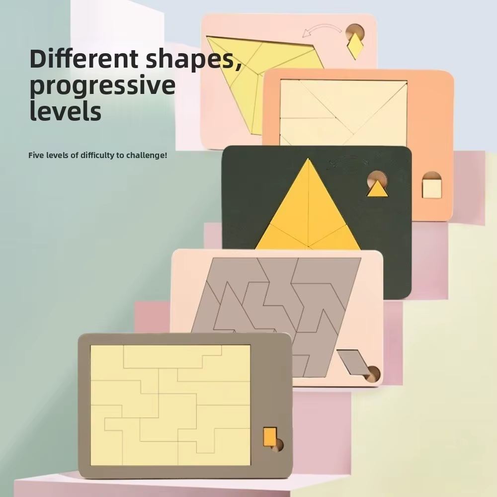 Puzzle Triangle de forme irrégulière, entraînement logique coloré, bloc en bois, jeu de casse-tête Tridimensionnel Montessori
