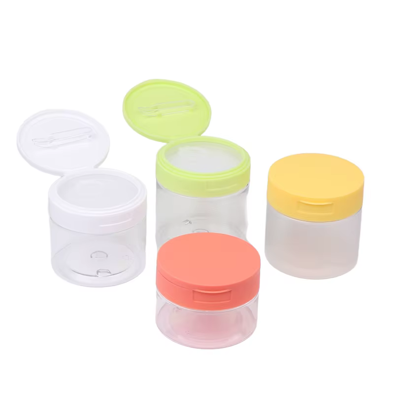 ♡ Pot de 200-350 ml pour démaquillant avec pince à épiler, pots ronds transparents, bouteille vide à large ouverture, flacon à rabat pour rangement de lotion