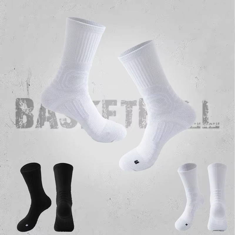 1 paire de chaussettes de basket-ball mi-longues avec fond de serviette épais, chaussettes de sport antidérapantes et absorbant les chocs