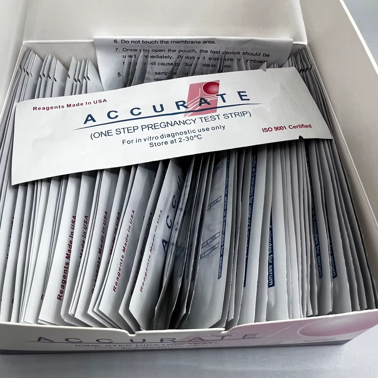 Kit de test de grossesse précoce par urgence, 50/100/200 pièces, pour usage domestique, bandelettes de test de grossesse HCG à l'or colloïdal pour femmes adultes, précision de 99%