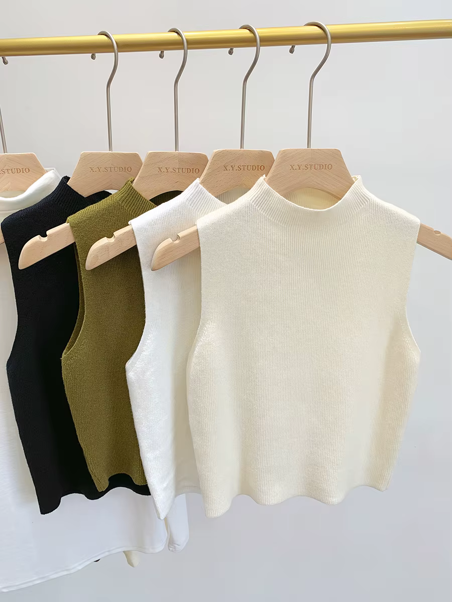Femmes tricoté débardeur été automne mince pull court sans manches solide printemps automne chandails pulls 2026